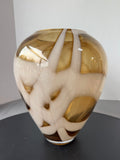 Murano Style Amber & White Studio Art Glass Vase