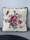 (B) Colonial Williamsburg White Spring Floral Needlepoint Throw Pillow