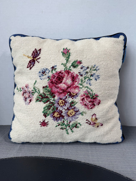 (B) Colonial Williamsburg White Spring Floral Needlepoint Throw Pillow