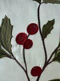 Pair of Holly Berry Embroidered Cream Throw Pillows