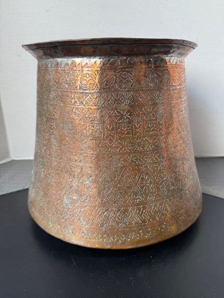 Hand Forged Etched Vintage Tinned Copper Pot