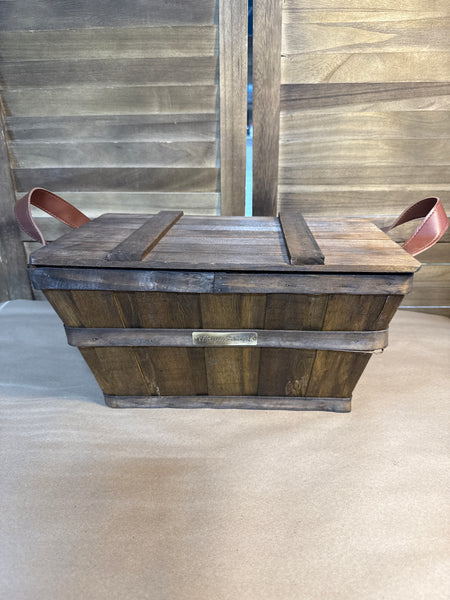 Harry And David Wooden Basket With Faux Leather Handles