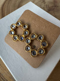 Clear Rhinestone Gold Tone Wreath Earrings