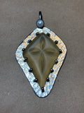 Sterling & Glass Pendant with Cross Impression