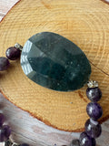 Lia Sophia Purple Beaded Stretch Bracelet with Large Smoky Accent Stone