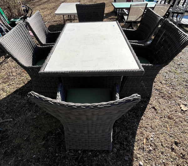 Rattan Patio Set: Table with 6 Chairs with Cushions