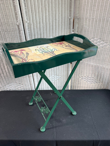 Green 2-Piece Metal & Wooden Tile Top Tray Table