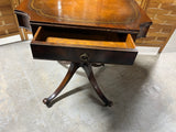 Vintage Accent Table with Leather Inlay, on Casters
