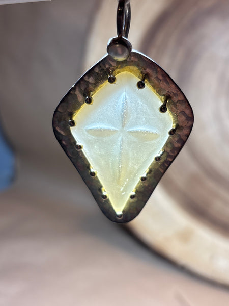 Sterling & Glass Pendant with Cross Impression