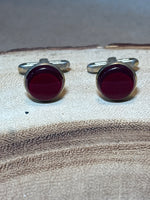 Gold Tone Cuff Links with Red Accent