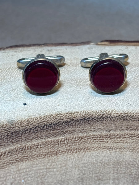 Gold Tone Cuff Links with Red Accent