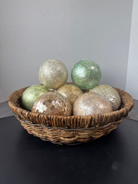 Round Woven Basket with Decorative Spheres