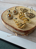 Trio of Amber Stone Accented Gold Tone Earrings (G)