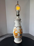 Hand Painted Folk Style Glazed Pottery Lamp (WORKS)