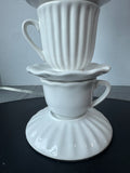 White Ceramic Teacup Stack Lamp with Brown Shade (WORKS)