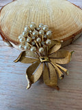 Trifari Vintage Gold Tone, Faux Pearl & Rhinestone Flower Bouquet Brooch