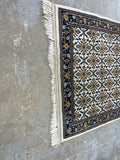 Hand Woven Rug (cream/tan/blue) 6' fringe to fringe x 2'10"