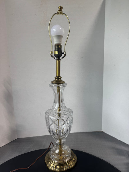 Hollywood Regency Style Brass & Cut Crystal Lamp (WORKS)