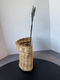 Farmhouse Wrought Iron Cow & Woven Wicker Wall Pocket