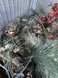Assorted Lot of Christmas Garland, Candle Rings & Floral Stems