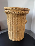 Woven Wicker Cylindrical Lidded Hamper