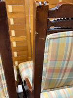 Pair of Antique Chairs with Front Casters and Plaid Fabric