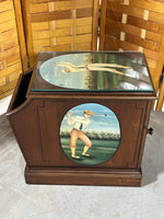 Golf Themed Painted Side Table with Magazine/Book Storage; Comes with Protective Glass