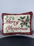 Merry Christmas Needlepoint Holiday Throw Pillow