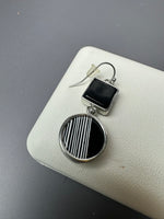 Black & White Geometric Silver Tone Drop Earrings