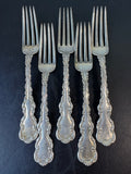 5-Piece Whiting Louis XV Sterling Silver Monogrammed Dinner Forks