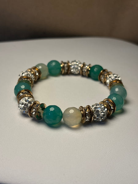 Green, Clear & Sparkly Beaded Bracelet