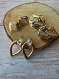 Trio of Vintage Gold Tone Earrings with Rhinestones (A)
