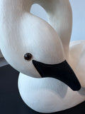 Signed James Haddon Hand Painted Wooden Swan Decoy with Glass Eyes