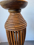 Pair of Bamboo & Wooden Pillar Candle Holders