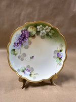(B) Purple Floral Gold Trim Limoges Saucer Plate