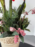 Faux Amaryllis Arrangement in Cream Ceramic Pot