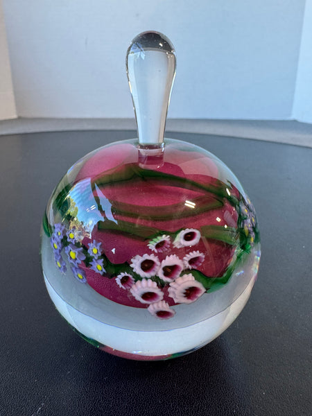 Shawn Messenger Signed Pink Floral  Art Glass Perfume Bottle