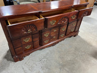 Cherry Tone Triple Dresser with Mirror, unbranded