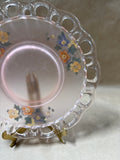 Frosted Pink Lace Plate With Reverse Painting Flowers