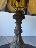 Ornate Antique Brass & Slag Stained Glass Lamp (WORKS)