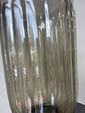 Iridescent Gray Ribbed Hurricane Candle Holder with Metal Scroll Base