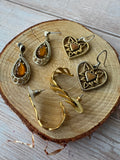 Trio of Amber Stone Accented Gold Tone Earrings (G)