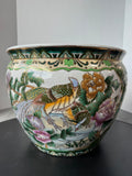 Asian Inspired Floral Birds & Koi Fish Ceramic Fishbowl Planter