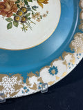 Turquoise Floral Tole Style Vintage Metal Tray