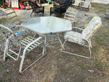 Aluminum Outdoor Dining Table w/Glass Top and Four Chairs (Only One Cushion)