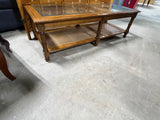 Glass Top Coffee Table with Rattan Shelf