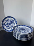8-Piece Neiman Marcus Centrum Kafuh Style Blue & White Heavyweight Dinner Plates (B)