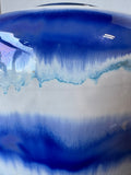 Blue & White Drip Glazed Large Striped Pottery Vase (A)