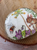 Field Mouse & Bee Hand Made Transfer Art Brooch