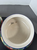 Pair of Hand Painted Fruit Motif Round Stoneware Lidded Canisters